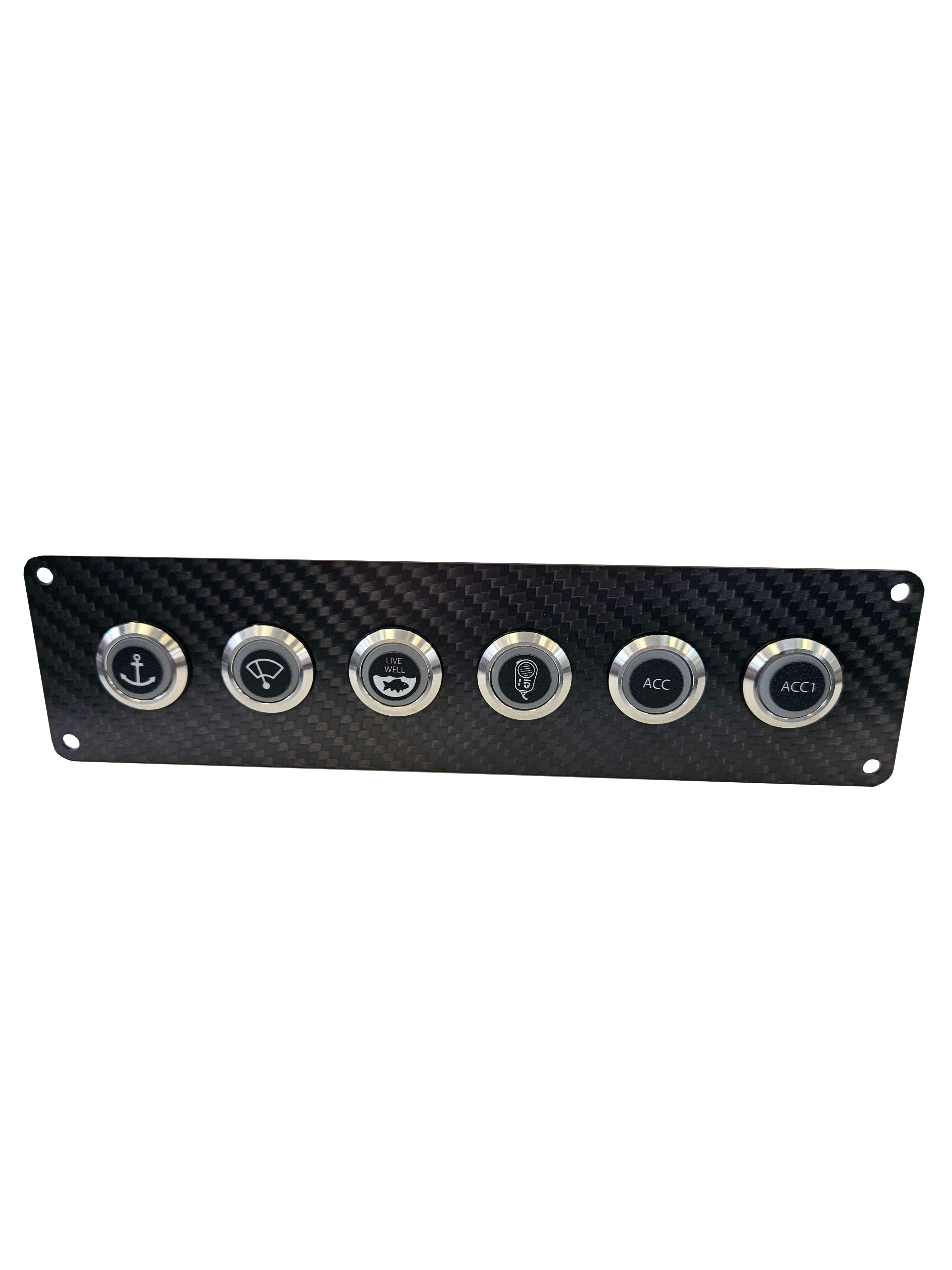 6 gang INLINE carbon fibre switch panel with 20A backlit switches