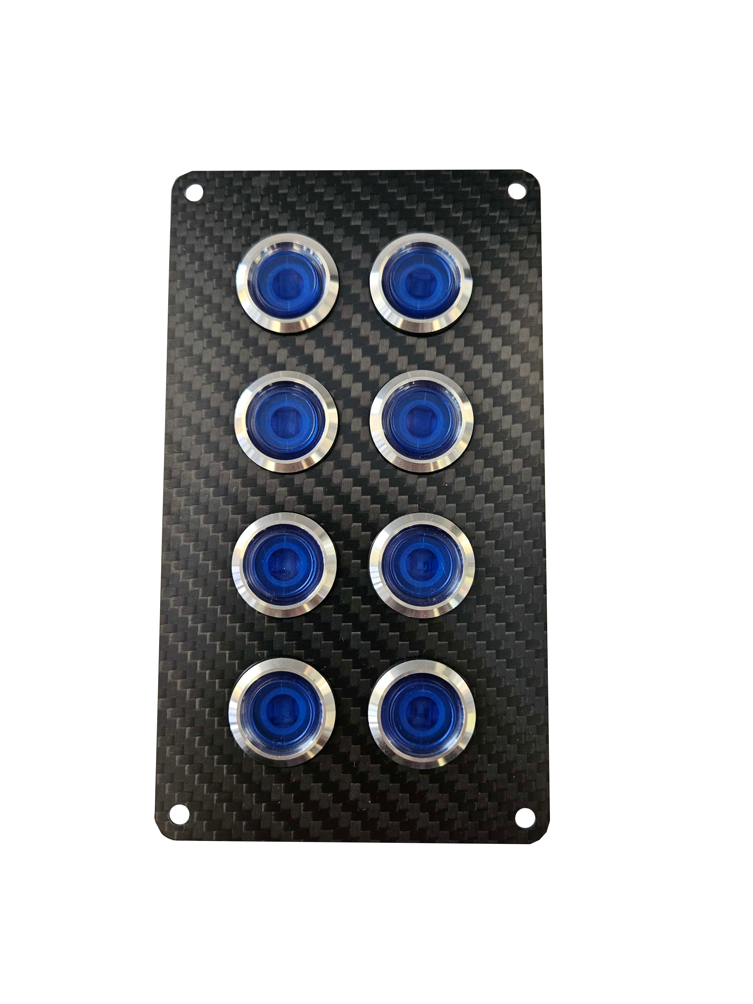 8 gang carbon fibre switch panel with 15A backlit switches
