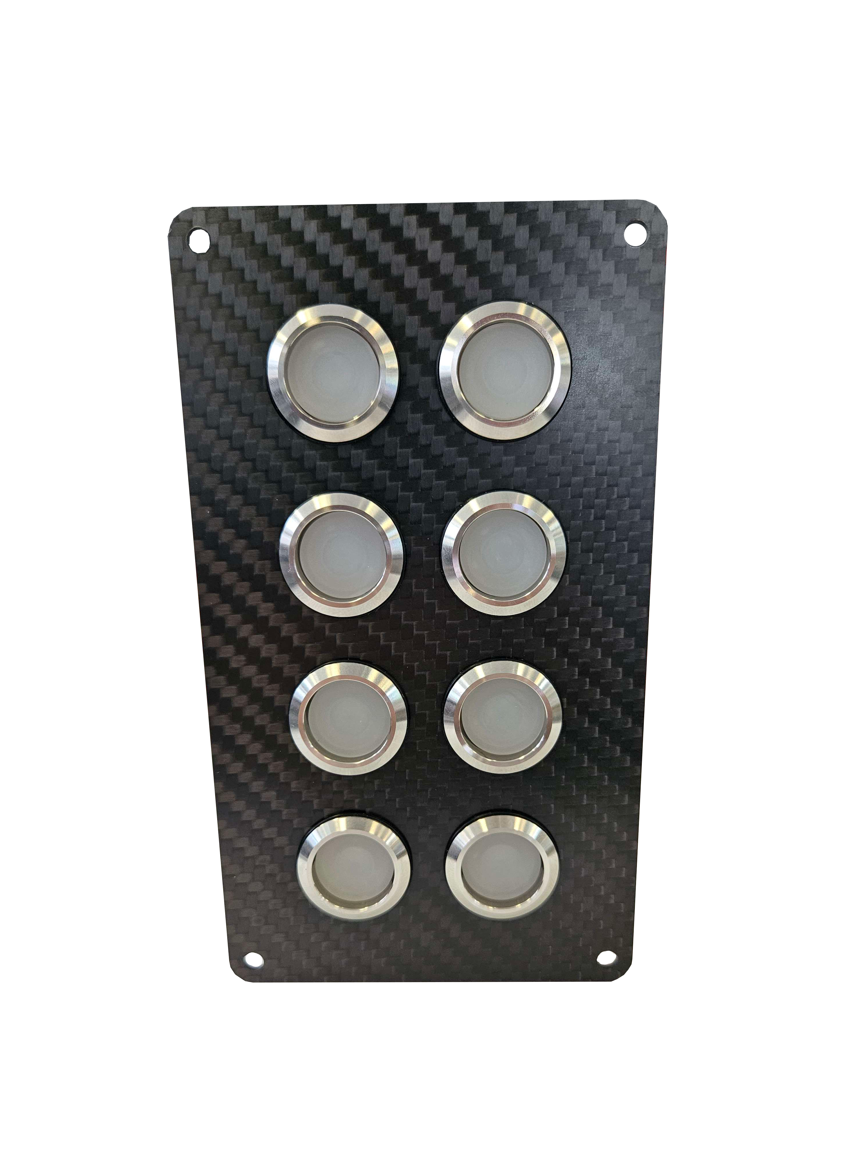 8 gang carbon fibre switch panel with 20A backlit switches
